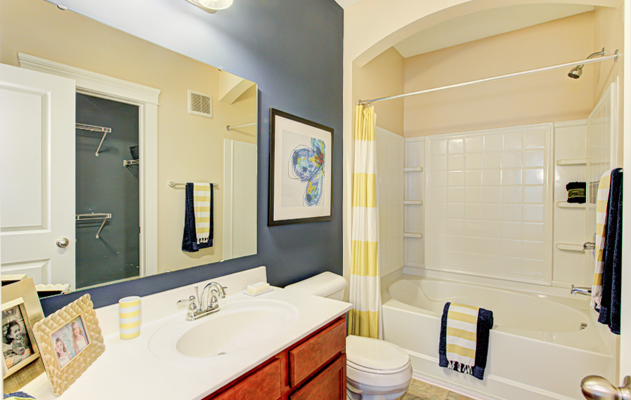 Model bathroom at Union Street Flats Apartments.