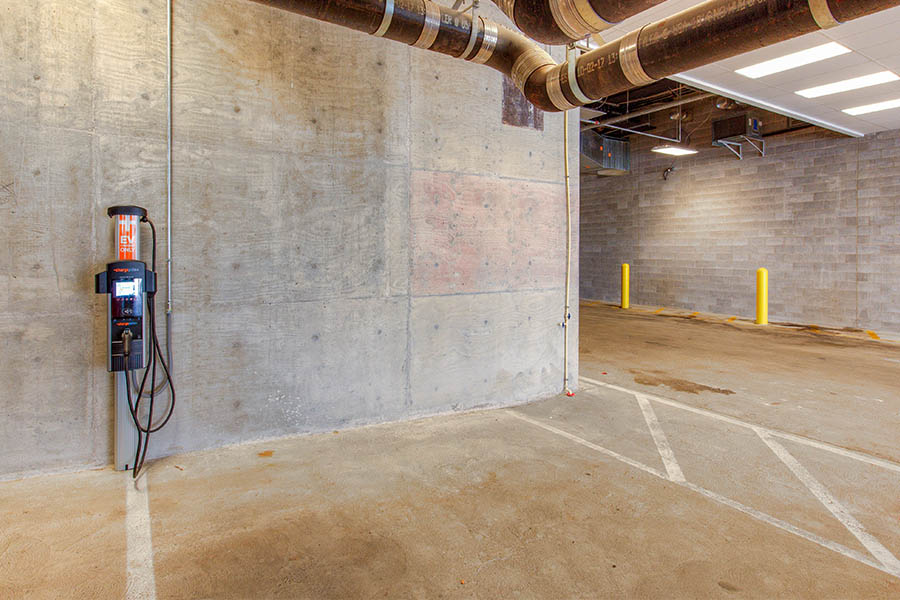 EV charging station in parking garage