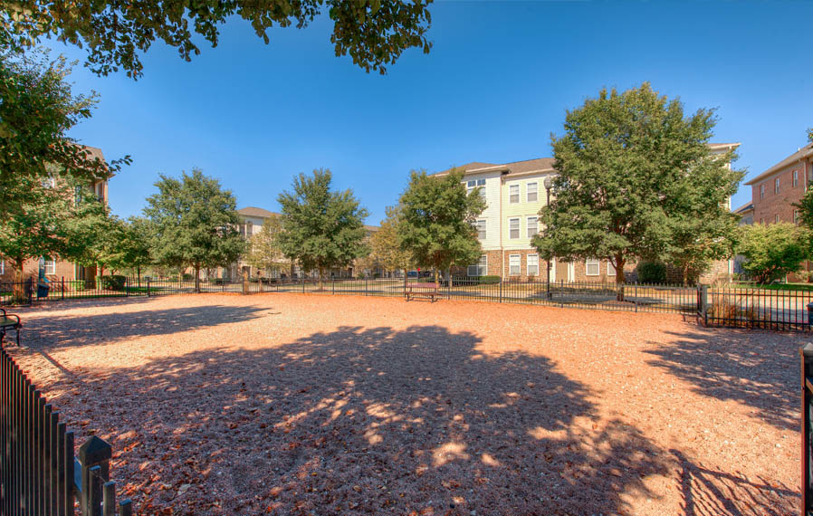 Wide open dog park at Greenwood apartments.