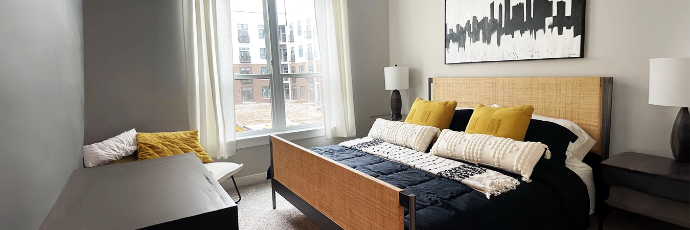 A decorated apartment bedroom